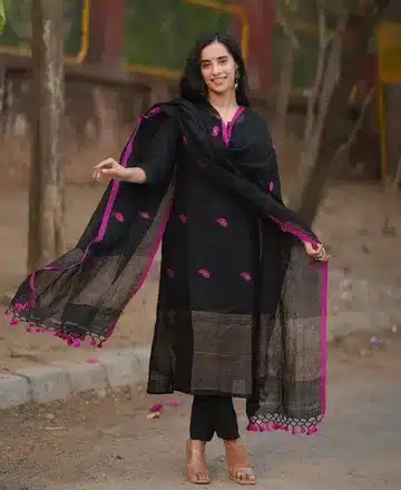Black Linen Full Kurta Set - Product Details